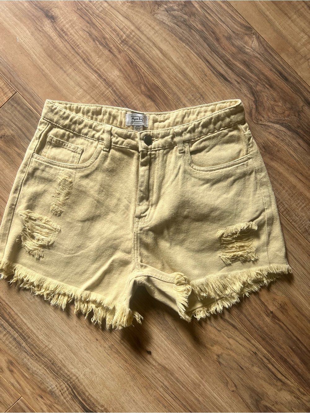 Myra Bag Pale Yellow Distressed Denim Shorts